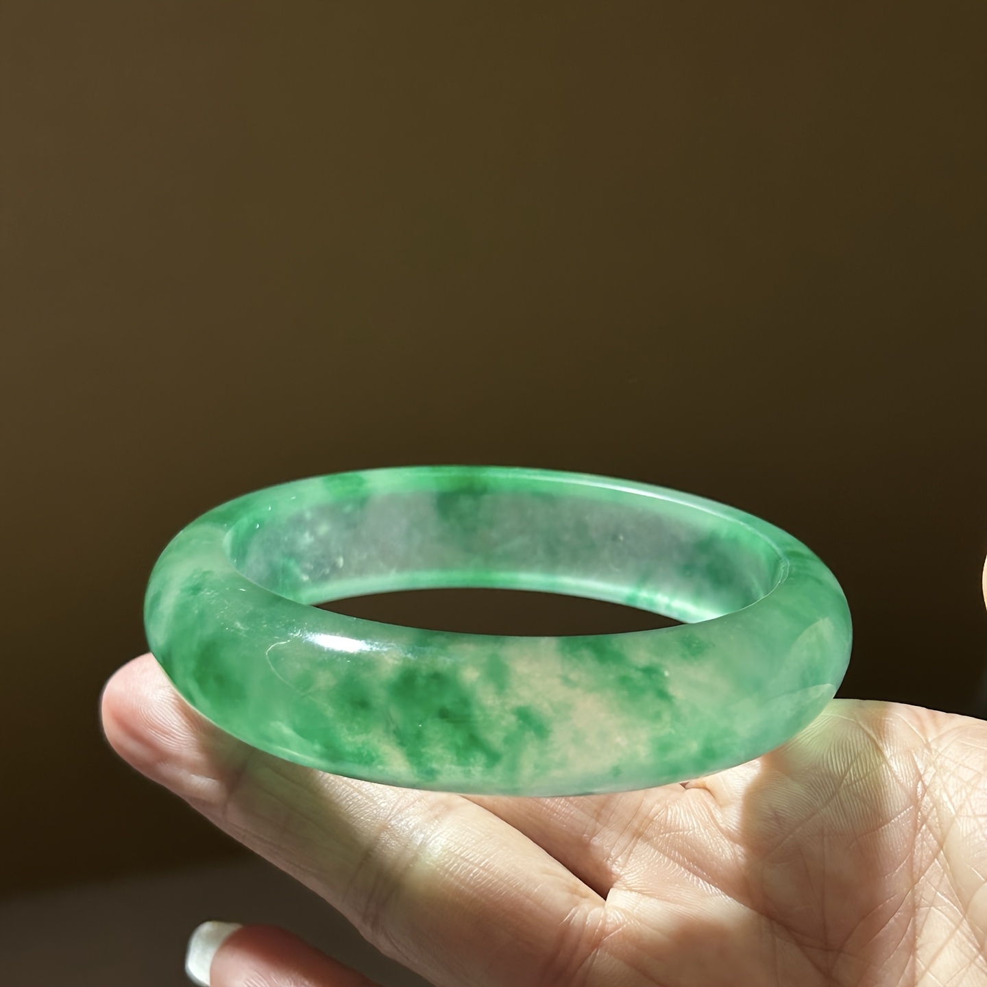 High Ice Quartz Rock Bangle, Floating Flower Design